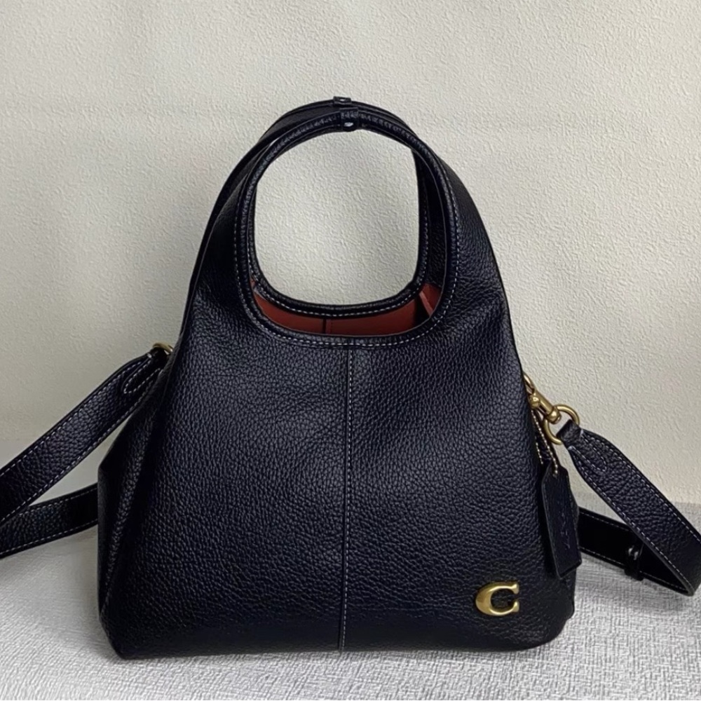 Coach Black Pebbled Leather Shoulder Bag with Gold Accents - Picture 4 of 9